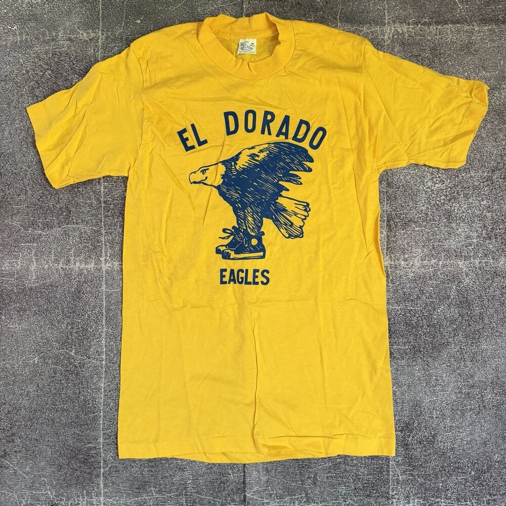 Men's Vintage 70's Belton El Dorado Eagles Old English Yellow T Shirt Tee Sz M